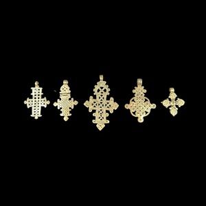 Collection of 5 Ethiopian silver handmade antique coptic crosses, unmarked